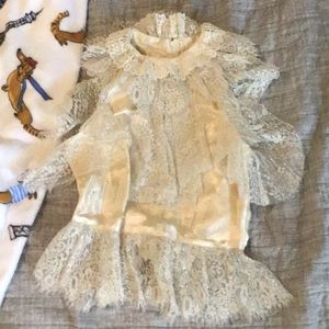 Fancy silk top with cream rose pattern